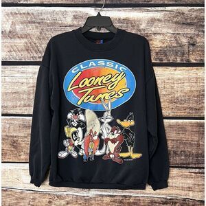 Sun Vtg 1993 Warner Bros. Looney Tunes Graphic Print Black Sweatshirt XL